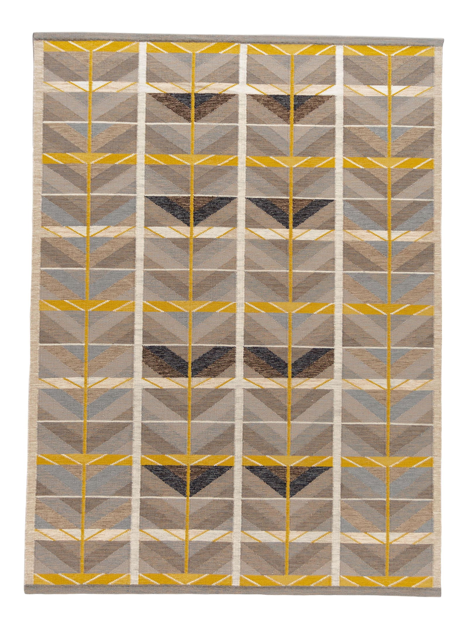 Modern Scandinavian Flat-Weave Rug 10'4 x 14'0 Wool Beige Yellow Accents: Modern Scandinavian Flat-Weave Rug 10'4 x 14'0 Wool Beige Yellow Accents Enhance your living space with this stunning 21st Century Modern Scandinavian-style flat-weave rug. Featuring a chic beige fiel