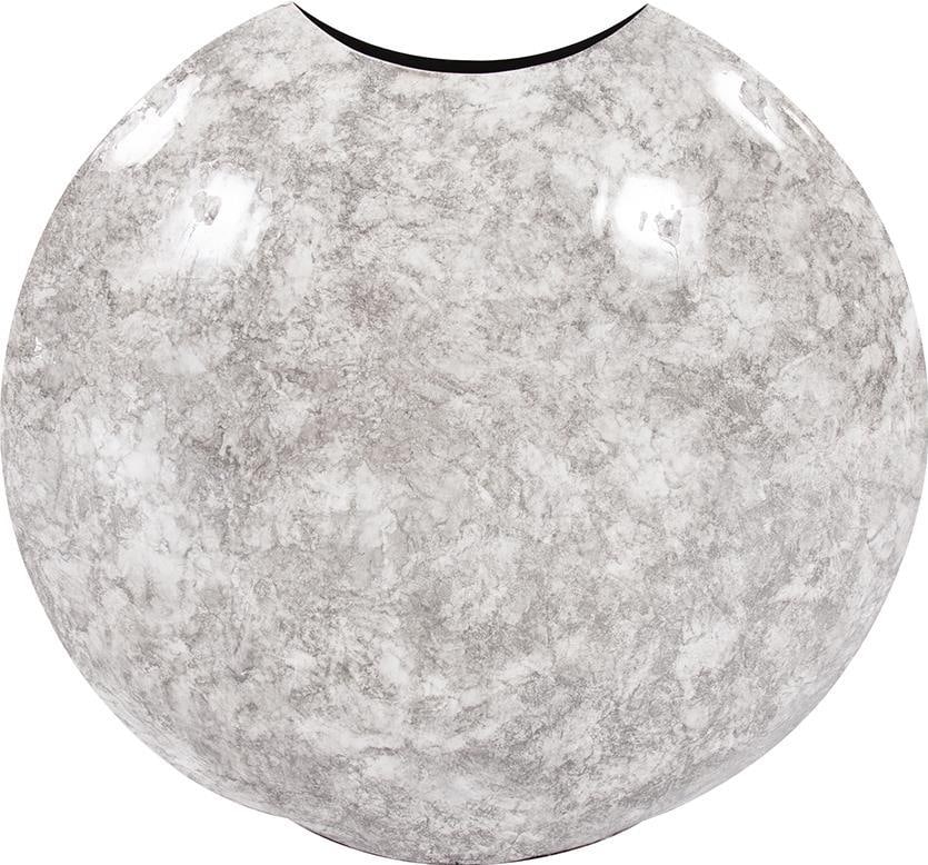 Howard Elliott Contemporary Gray Marbled Disc Vase 17.75H 19.25W 6D: Howard Elliott Contemporary Gray Marbled Disc Vase 17.75H 19.25W 6D This contemporary gray marbled disc vase is a stunning addition to any modern decor. Crafted from durable brass and iron, it feature