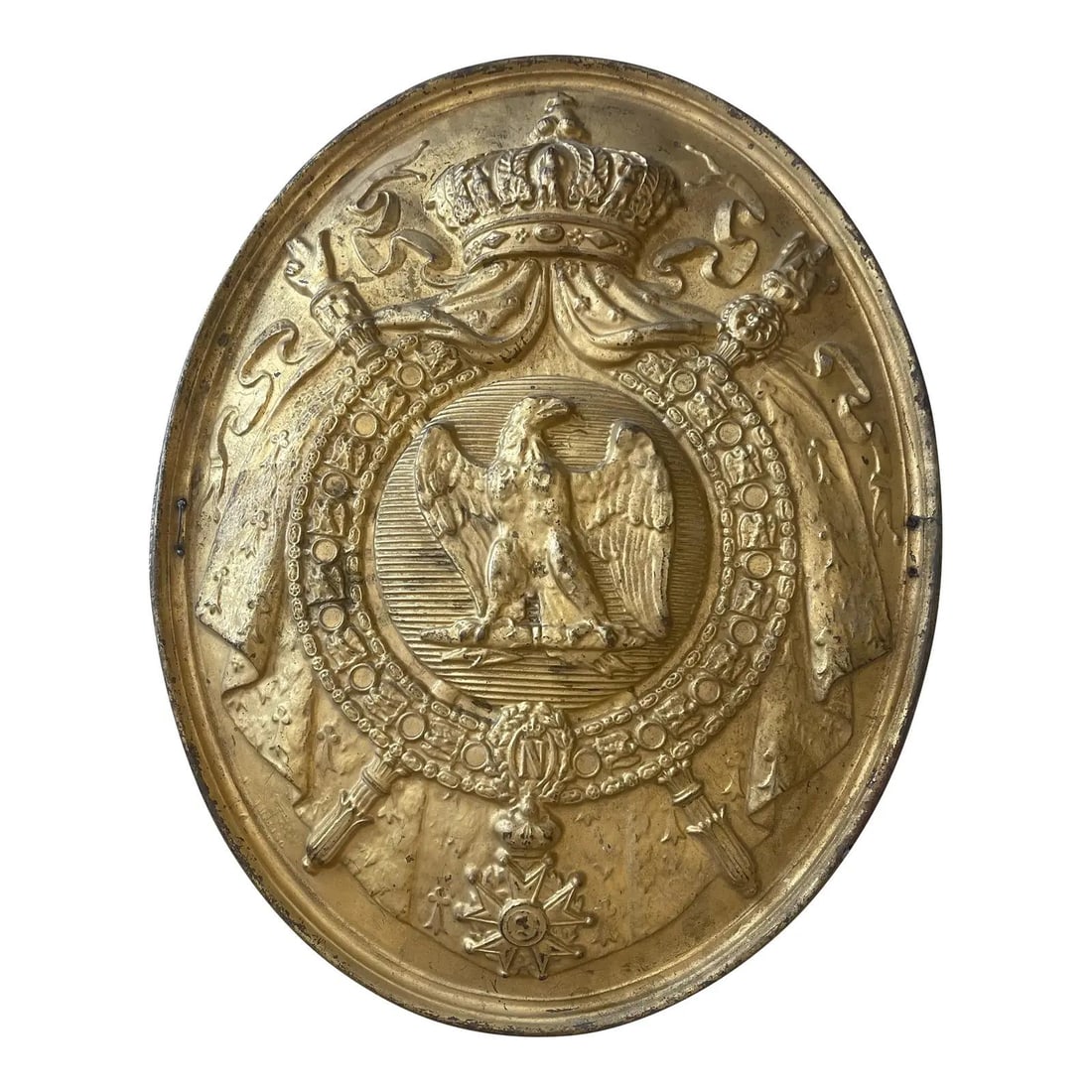 Antique French Gilt Tin Notary Plaque 1st Empire C. 1804-1814: Antique French Gilt Tin Notary Plaque 1st Empire C. 1804-1814 This Antique French Gilt Tin Notary Plaque features the Imperial Arms and dates back to the French 1st Empire period (1804-1814). Traditio