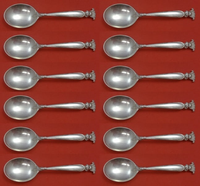 Wallace Romance of the Sea Sterling Silver Cream Soup Spoon Set 12 pcs 6 inch: Wallace Romance of the Sea Sterling Silver Cream Soup Spoon Set 12 pcs 6 inch Indulge in the elegance of dining with this exquisite 12-piece set of cream soup spoons from Wallace, featuring the enchan