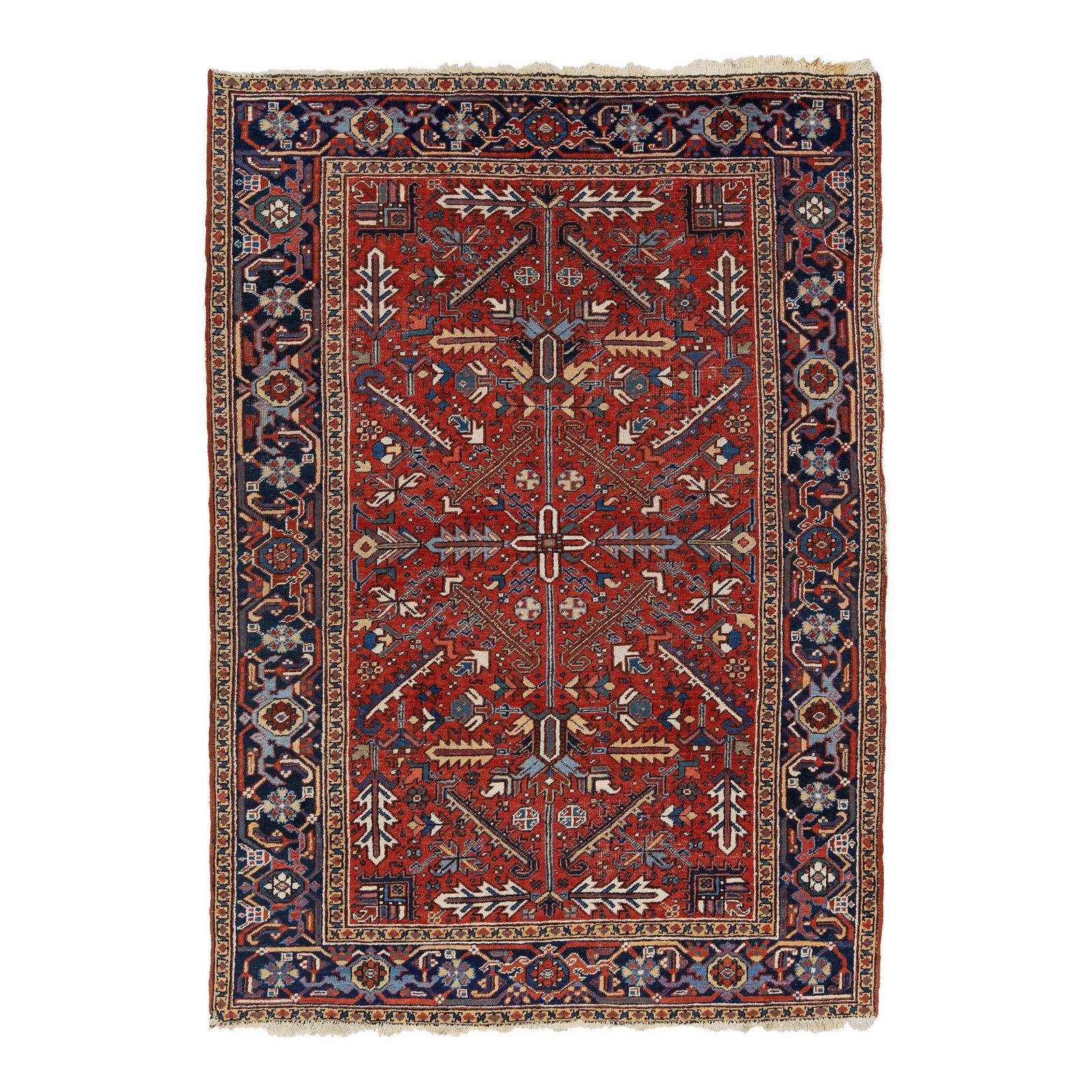 Handmade Antique Persian Heriz Wool Rug Multicolor Red 6'5 x 9'1: Handmade Antique Persian Heriz Wool Rug Multicolor Red 6'5 x 9'1 This exquisite antique Persian Heriz wool rug features a stunning multicolor pattern set against a rich red backdrop, making it a capti