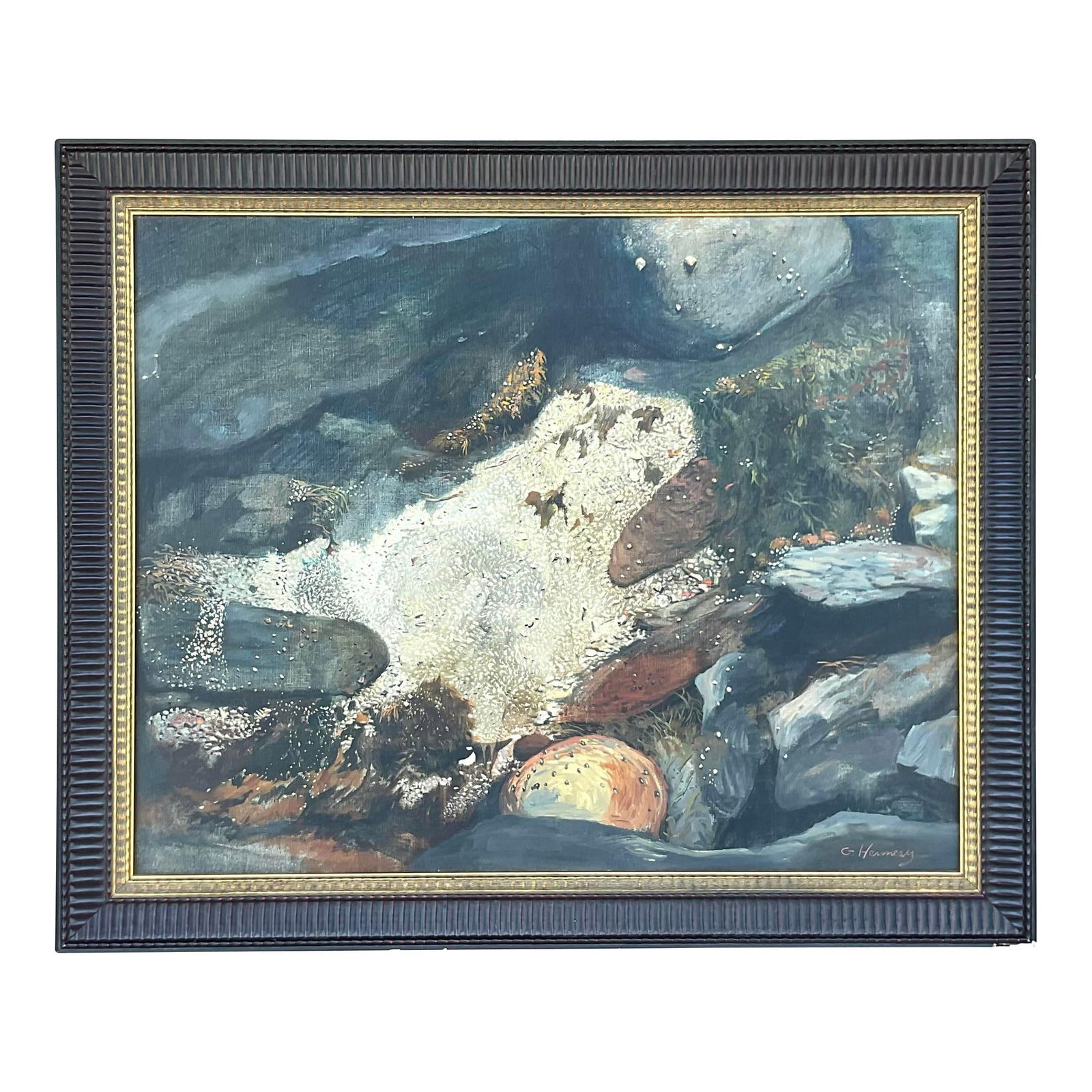 Tidal Basin Vintage Boho Abstract Oil Painting by G. Hennessy: Tidal Basin Vintage Boho Abstract Oil Painting by G. Hennessy This vintage Boho abstract oil painting, titled "Tidal Basin," showcases the vibrant cerulean color palette that enhances any space. The a