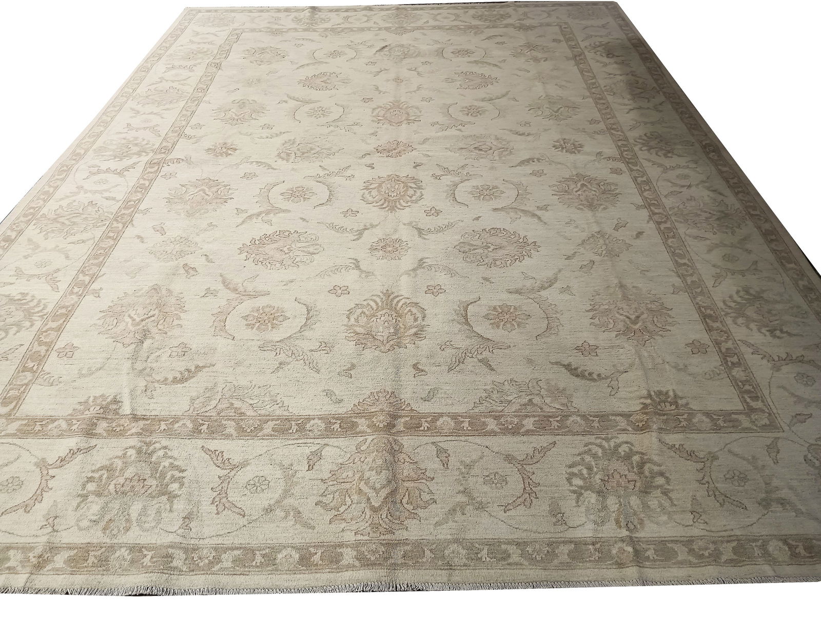 Handwoven 9.10 x 13.9 Peshawar Chobi Rug Natural Pale Colors: Handwoven 9.10 x 13.9 Peshawar Chobi Rug Natural Pale Colors Free continental US Shipping Transform your home with the exquisite beauty of this 9.10 x 13.9 Natural Soft Pale Color Peshawar Chobi Rug.