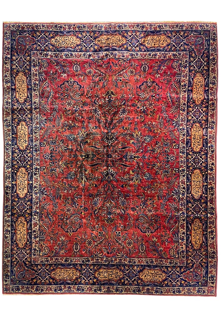 9' x 10' Rare Persian Poetry Antique Sarouk Rug Handwoven Wool: 9' x 10' Rare Persian Poetry Antique Sarouk Rug Handwoven Wool Free continental US Shipping Discover the exquisite beauty of this rare Persian poetry on an antique Persian Sarouk rug, measuring 8.9 x