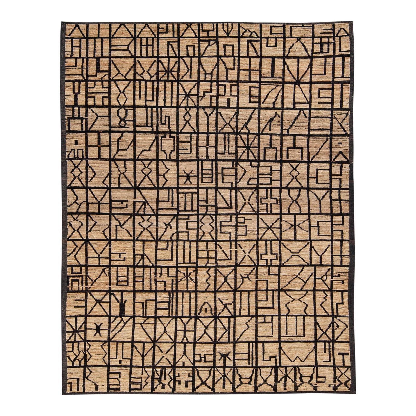 Handmade Moroccan Wool Rug Brown Geometric Boho Design 9'6 x 11'10: Handmade Moroccan Wool Rug Brown Geometric Boho Design 9'6 x 11'10 Enhance your living space with this exquisite Moroccan style handmade wool rug, featuring a stunning beige field adorned with rich br