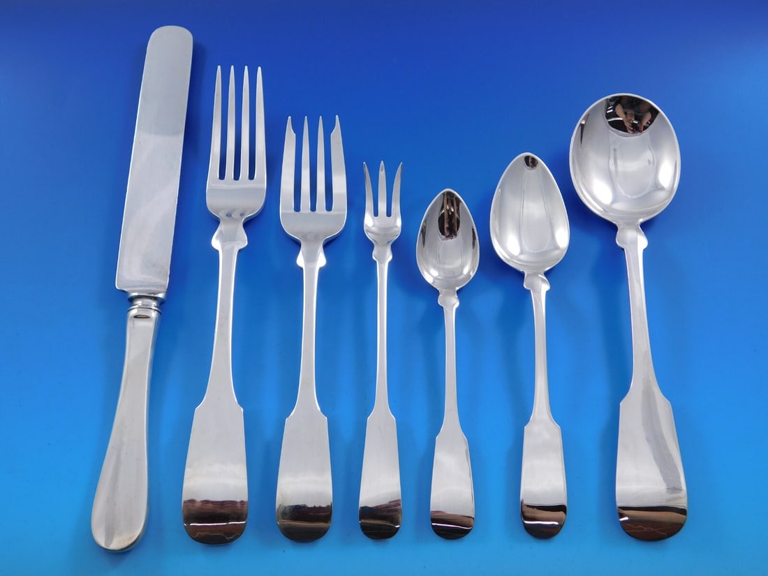 Porter Blanchard Fiddle Sterling Silver Flatware Set 37 pcs Arts & Crafts: Porter Blanchard Fiddle Sterling Silver Flatware Set 37 pcs Arts & Crafts Elevate your dining experience with this exquisite 37-piece Sterling Silver Flatware Set by Porter Blanchard, featuring the cl