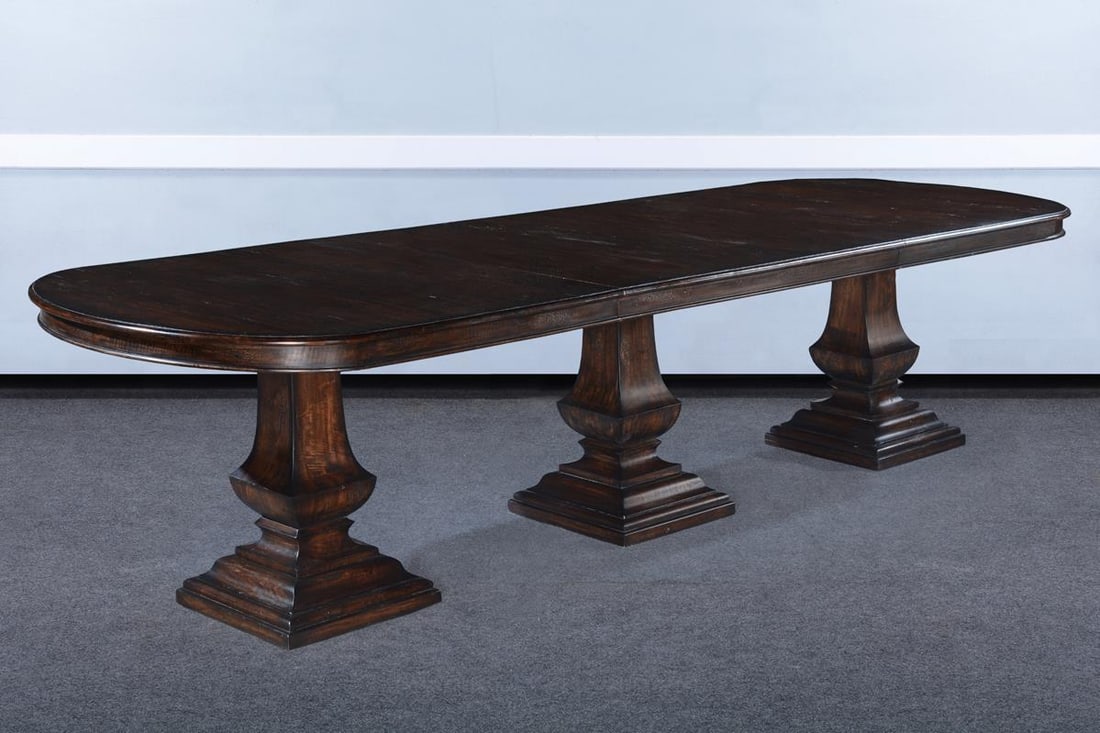 Tuscan Style Dark Rustic Pecan Oval Pastry Table Triple Pedestal (1 of 4)