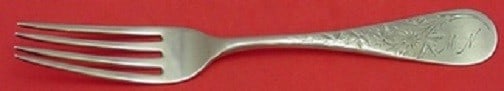 Gorham Marigold Sterling Silver Dinner Fork 7 1/4 Bright-Cut Monogrammed: Gorham Marigold Sterling Silver Dinner Fork 7 1/4 Bright-Cut Monogrammed This exquisite dinner fork is part of the Marigold pattern by Gorham, crafted from high-quality sterling silver. Measuring 7 1/