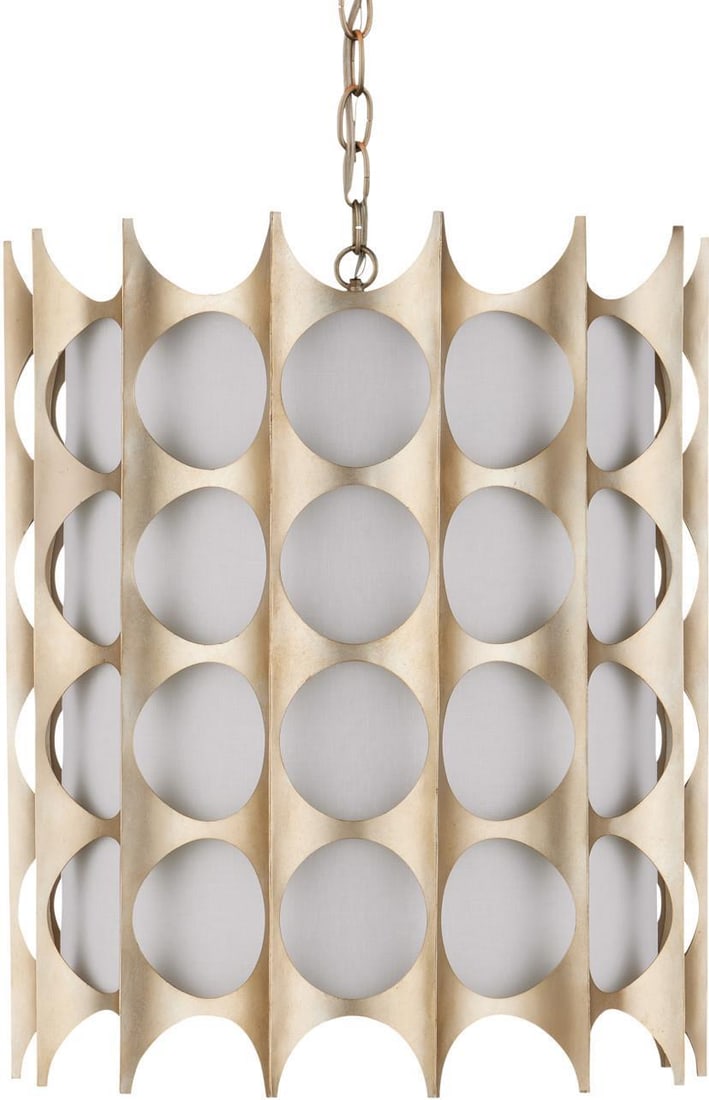 Currey Bardi Adjustable Silver Leaf Pendant Light 23.5H: Currey Bardi Adjustable Silver Leaf Pendant Light 23.5H Illuminate your space with the stunning Adjustable Silver Leaf Bardi Pendant Light. This elegant light fixture combines contemporary design with