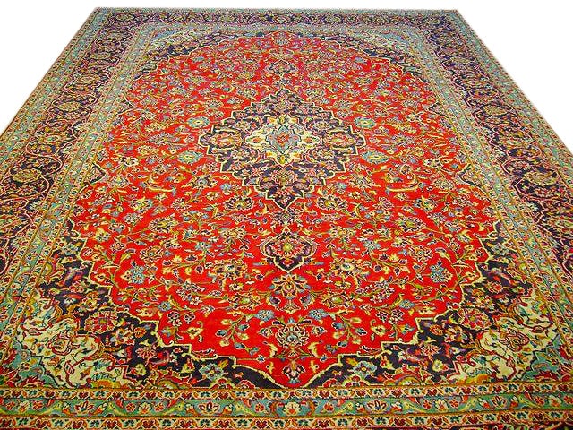 Authentic Handmade Persian Kashan Rug 9.7 x 13.5 Feet Red Floral Design: Authentic Handmade Persian Kashan Rug 9.7 x 13.5 Feet Red Floral Design Free continental US Shipping Transform your living space with this exquisite 9.7' x 13.5' Authentic Persian Kashan Rug, handcraf