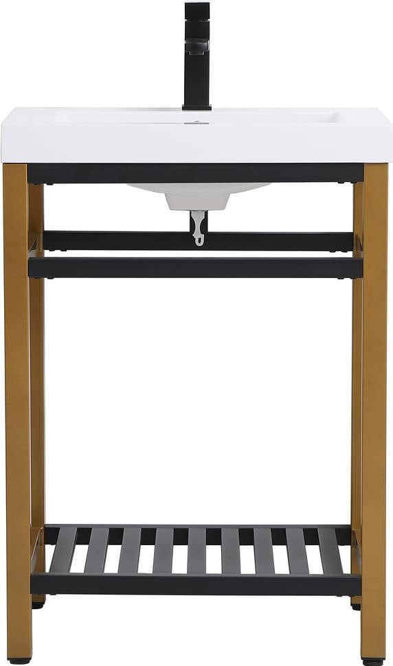 Elegant Lighting Modern 24 Inch Golden Black Brass Iron Vanity: Elegant Lighting Modern 24 Inch Golden Black Brass Iron Vanity Elevate your bathroom decor with this stunning Modern Golden Black Metal Vanity. Designed with elegance in mind, this vanity features a s