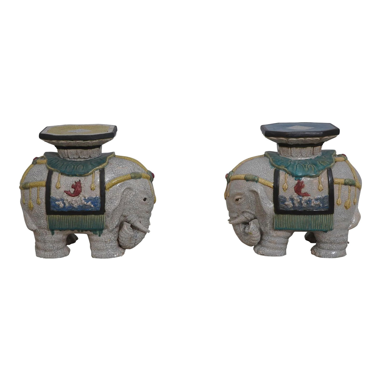 Rare Antique Chinese Elephant Garden Seats 19th Century Porcelain: Rare Antique Chinese Elephant Garden Seats 19th Century Porcelain This exquisite pair of Antique Chinese Elephant Garden Seats hails from the early 19th century, showcasing a stunning crackle porcelai