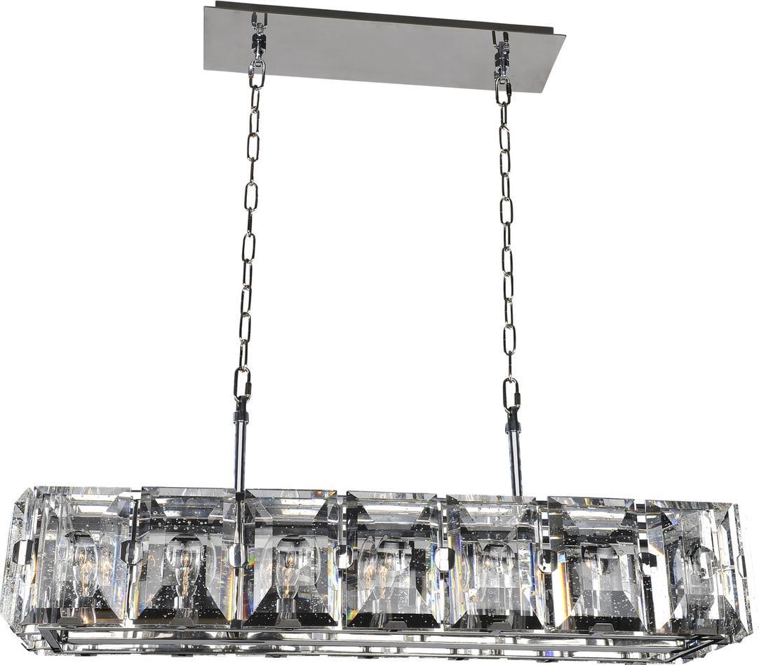 Kalco Giada 37 Inch Chrome Crystal Island Light Dimmable: Kalco Giada 37 Inch Chrome Crystal Island Light Dimmable Illuminate your space with this elegant island light, showcasing a stunning blend of chrome and bronze accents. Crafted with crystal and stainl