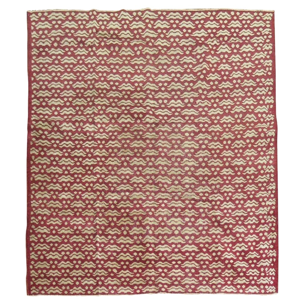 Zabihi Collection Vintage Turkish Hand-Knotted Wool Rug 85 x 92 in: Zabihi Collection Vintage Turkish Hand-Knotted Wool Rug 85 x 92 in Experience the elegance of the Zabihi Collection Crimson Vintage Turkish Square Rug, a stunning mid-century modern piece that adds wa