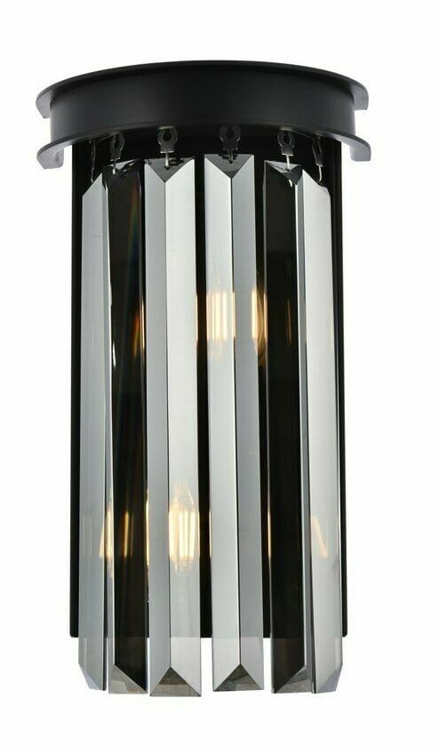 Sydney 2 Light Matte Black Wall Sconce 14" Crystal Shade: Sydney 2 Light Matte Black Wall Sconce 14" Crystal Shade Enhance your space with this elegant 14-inch Matte Black Wall Sconce featuring a striking silver shade and dazzling royal cut crystals. This mo
