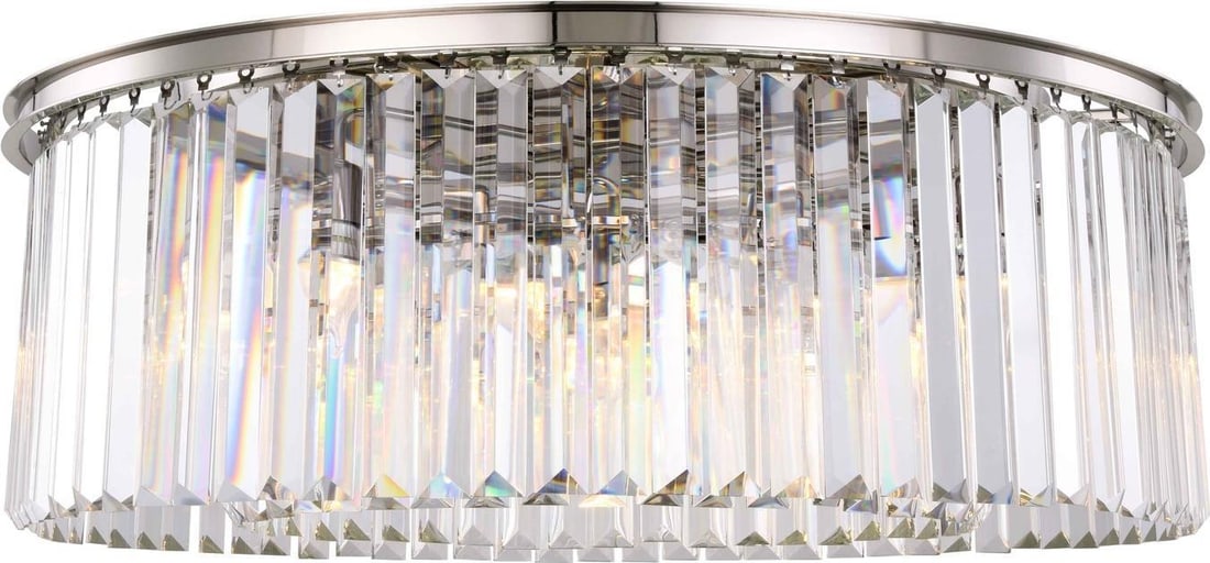 Elegant Sydney Flush-Mount Ceiling Light Polished Nickel Royal-Cut Crystal: Elegant Sydney Flush-Mount Ceiling Light Polished Nickel Royal-Cut Crystal Illuminate your space with the Elegant Sydney Crystal Flush Ceiling Fixture, a stunning addition that blends vintage charm wi