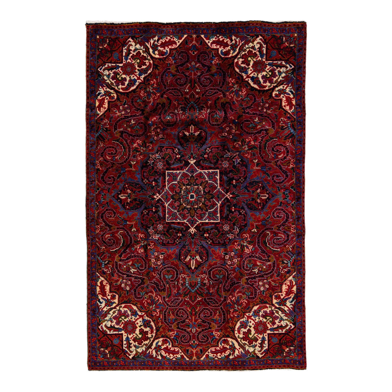 Vintage Persian Red Medallion Hand-Knotted Wool Rug 5'0" X 8'0": Vintage Persian Red Medallion Hand-Knotted Wool Rug 5'0" X 8'0" Experience the elegance of this Vintage Persian hand-knotted wool rug featuring a striking red field and a beautifully intricate multico