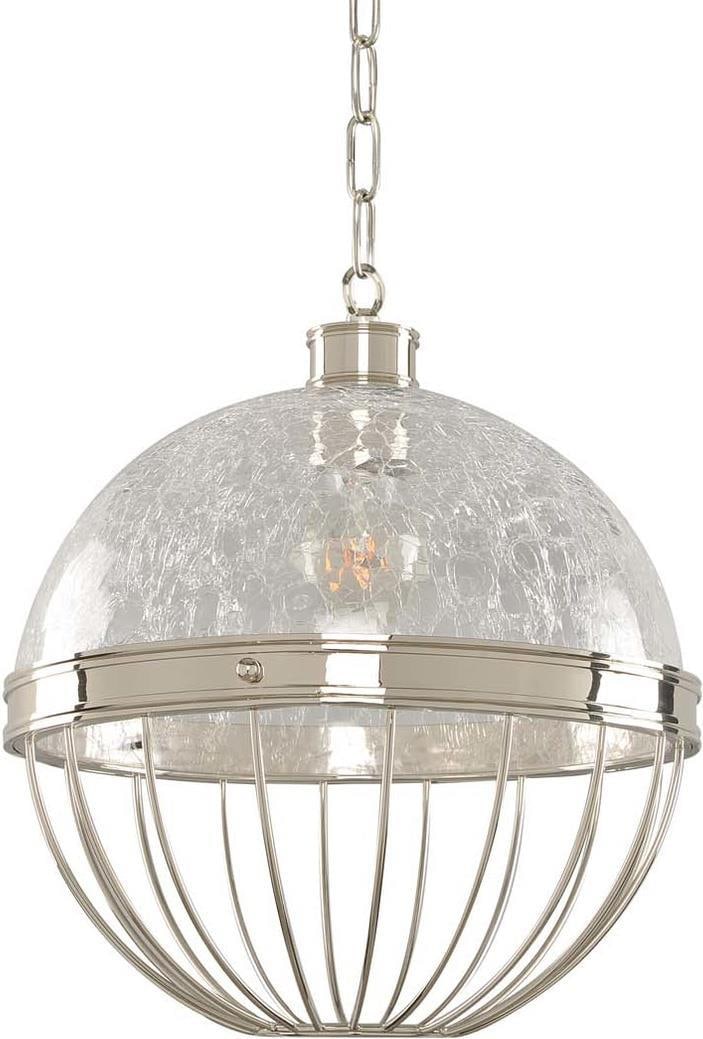 Kalco Montauk Pendant Light Polished Nickel with Crackle Glass Shade: Kalco Montauk Pendant Light Polished Nickel with Crackle Glass Shade Illuminate your space with this elegant pendant light featuring a stunning crackle glass design. Crafted in a timeless antique or v