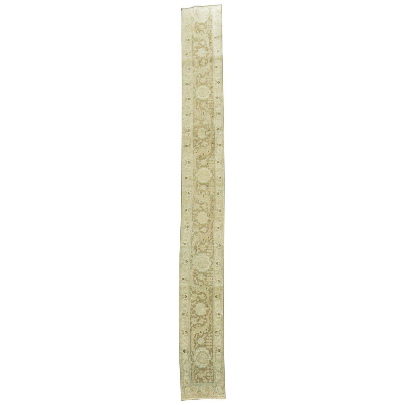 Zabihi Collection 1920 Persian Tabriz Wool Runner 18 x 170 in: Zabihi Collection 1920 Persian Tabriz Wool Runner 18 x 170 in Discover this exquisite one-of-a-kind Persian border fragment runner, perfect for narrow hallways. Crafted from high-quality wool using tr