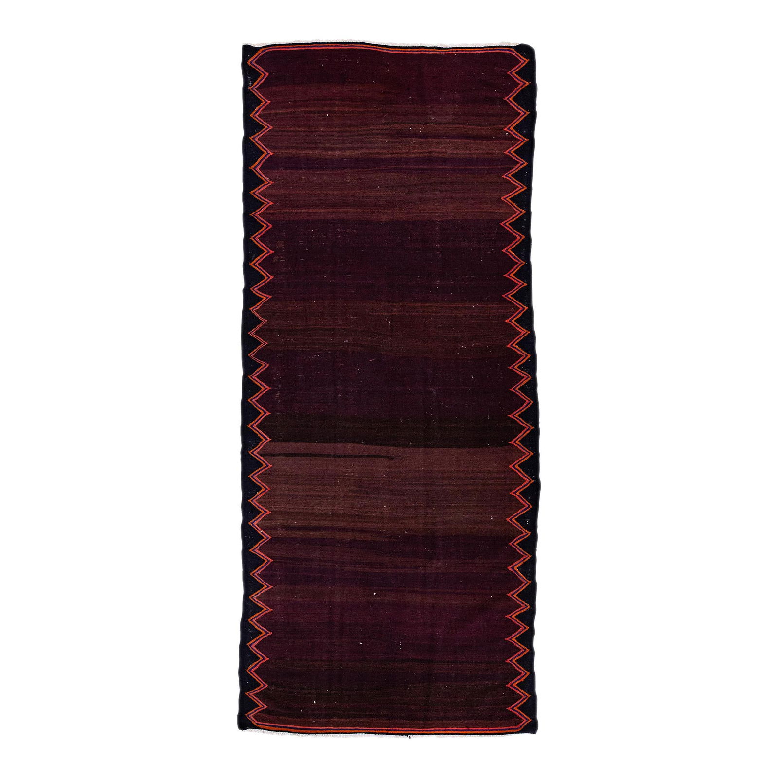 Vintage Turkish Kilim Geometric Wool Rug 4'9" x 11'1" Ruby Red: Vintage Turkish Kilim Geometric Wool Rug 4'9" x 11'1" Ruby Red Discover the charm of this mid-20th century Turkish Kilim rug, expertly handcrafted from high-quality wool. The vibrant ruby red field is