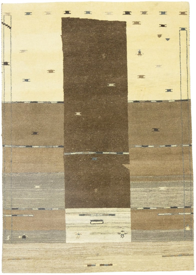 Hand-Knotted Wool Area Rug with Geometric Tribal Pattern 5'7 x 7'11: Hand-Knotted Wool Area Rug with Geometric Tribal Pattern 5'7 x 7'11 This hand-knotted Indo-Gabbeh Oriental rug features a multicolored tribal geometric design, crafted from wool. The rectangular carpe