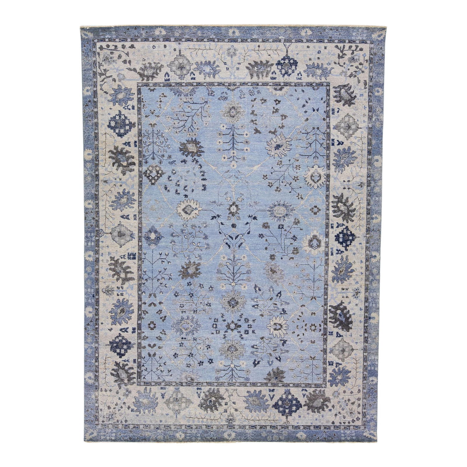 Artisan Handmade Floral Wool Rug 8'11 x 12'4 Light Blue: Artisan Handmade Floral Wool Rug 8'11 x 12'4 Light Blue Transform your living space with this exquisite handmade floral rug from the Artisan Collection. Crafted to reimagine the timeless beauty of ant