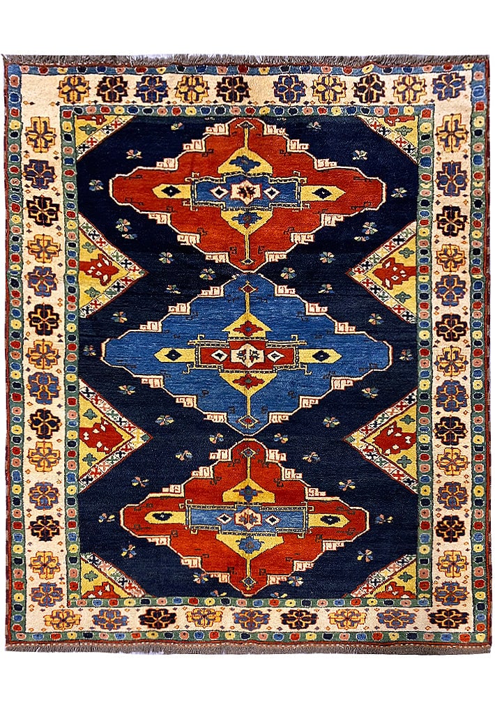 Chechen Kazak Handmade Rug 5.6 x 6.3 Natural Wool: Chechen Kazak Handmade Rug 5.6 x 6.3 Natural Wool Free continental US Shipping Experience the beauty of this Chechen Kazak Handmade Rug, showcasing a vibrant design and intricate craftsmanship. Made f