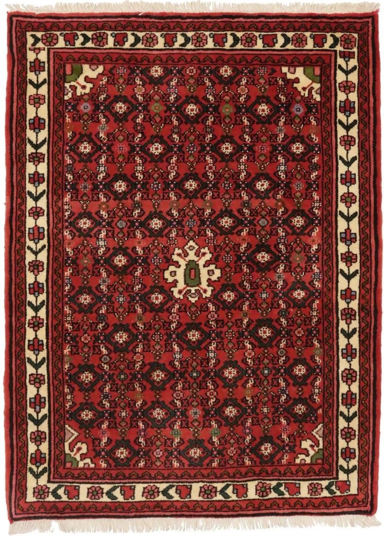 Wool Hand-Knotted Tribal Floral Rug 3'6 x 4'9 Modern Farmhouse Style: Wool Hand-Knotted Tribal Floral Rug 3'6 x 4'9 Modern Farmhouse Style This hand-knotted small farmhouse Oriental rug features a floral tribal design with a blend of bittersweet red, cream, charcoal, da