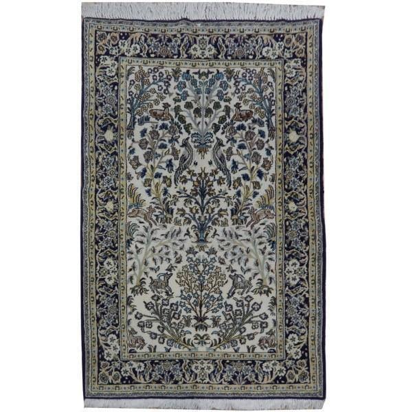 Persian Qom 3.6 x 5.5 Rug Love Bird Tree of Life Design: Persian Qom 3.6 x 5.5 Rug Love Bird Tree of Life Design Free continental US Shipping Discover the exquisite beauty of this handwoven 3.6 x 5.5 Persian Qom rug, featuring a stunning Love Bird Tree of L