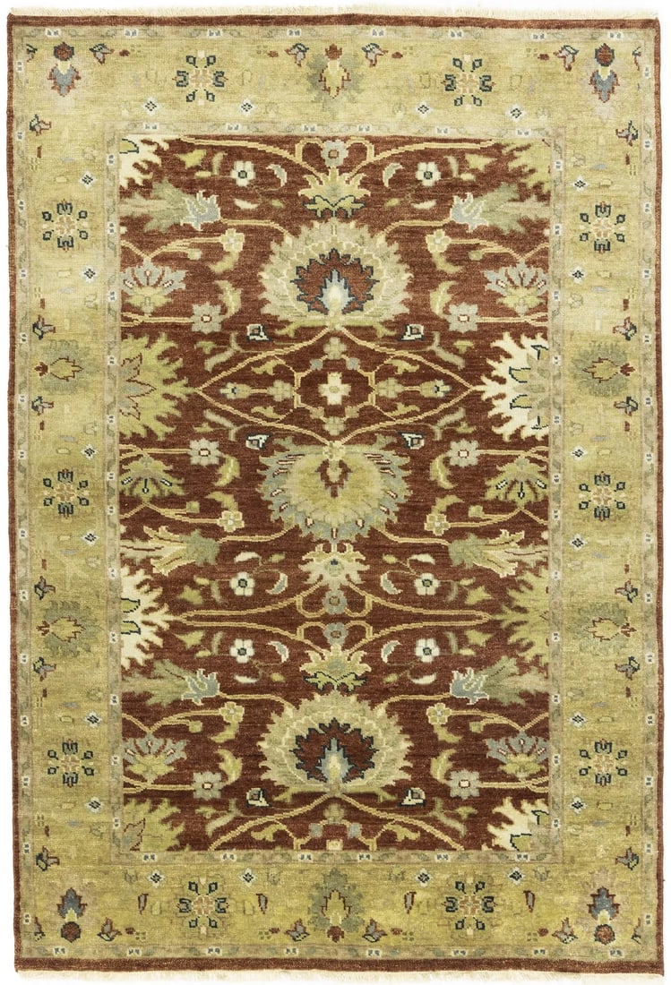 Peshawar Oushak Chobi Hand-Knotted Wool Floral Area Rug 4'1 x 5'11: Peshawar Oushak Chobi Hand-Knotted Wool Floral Area Rug 4'1 x 5'11 Enhance your living space with this exquisite Peshawar Oushak Chobi hand-knotted wool rug, featuring a captivating floral design. Mea