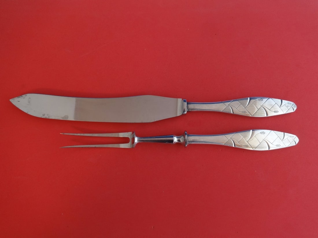 A. Dragsted Diamant 2pc Sterling Silver Roast Carving Set: A. Dragsted Diamant 2pc Sterling Silver Roast Carving Set This exquisite 2-piece roast carving set features the Diamant (aka Diamond) pattern by A. Dragsted, crafted in sterling silver with a hollow h