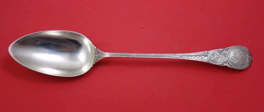 Wendt Moresque Sterling Silver Serving Spoon 11 3/4" 1850-1899: Wendt Moresque Sterling Silver Serving Spoon 11 3/4" 1850-1899 This exquisite Moresque serving spoon by Wendt is crafted from high-quality sterling silver. Measuring 11 3/4" in length, it showcases an