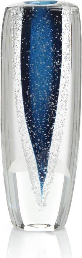 John-Richard Sapphire Blue Hand-Blown Glass Vase Art Nouveau 13.75H: John-Richard Sapphire Blue Hand-Blown Glass Vase Art Nouveau 13.75H Enhance your home decor with this exquisite Sapphire Blue Glass Vase, crafted in an elegant Art Nouveau style. This hand-blown vase