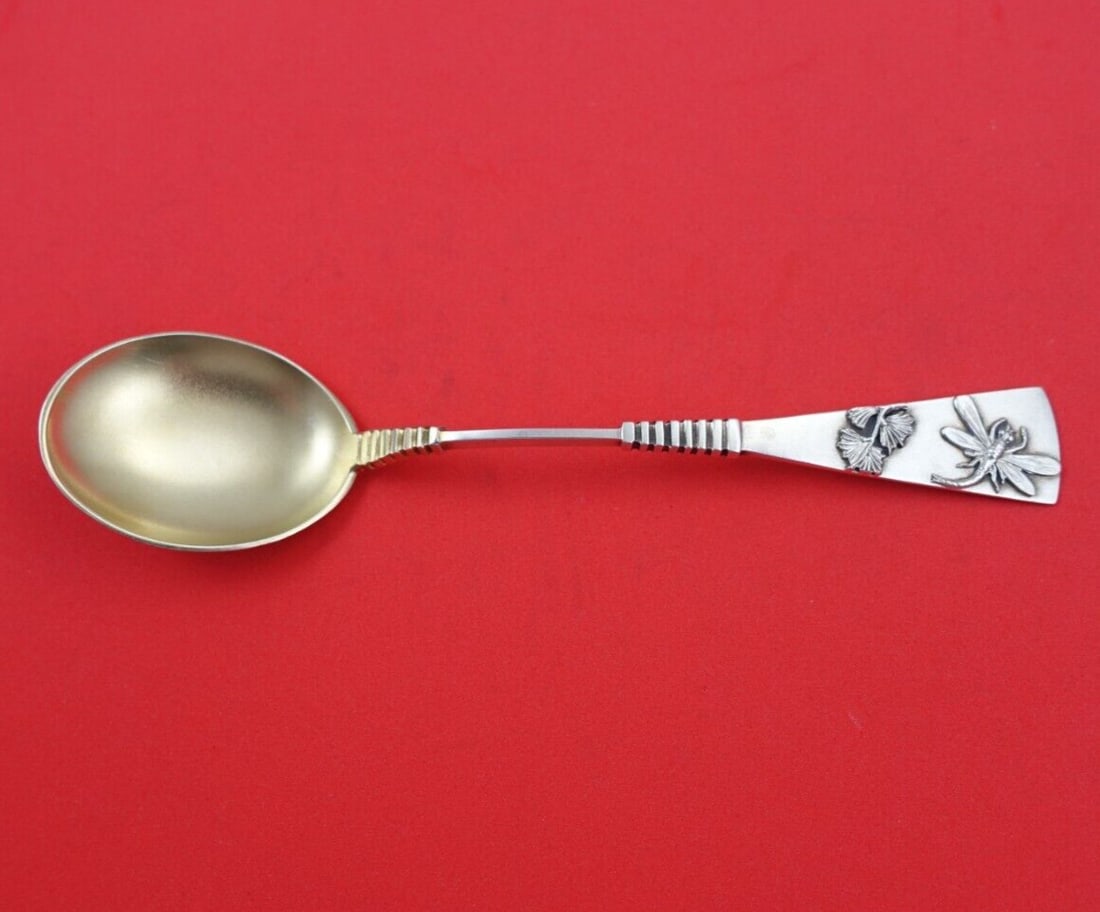 Shiebler Applied Silver Dragonfly Ice Cream Spoon 6" Sterling Silver: Shiebler Applied Silver Dragonfly Ice Cream Spoon 6" Sterling Silver This exquisite ice cream spoon, crafted by Shiebler, features the stunning Applied Silver pattern and showcases a beautifully detai