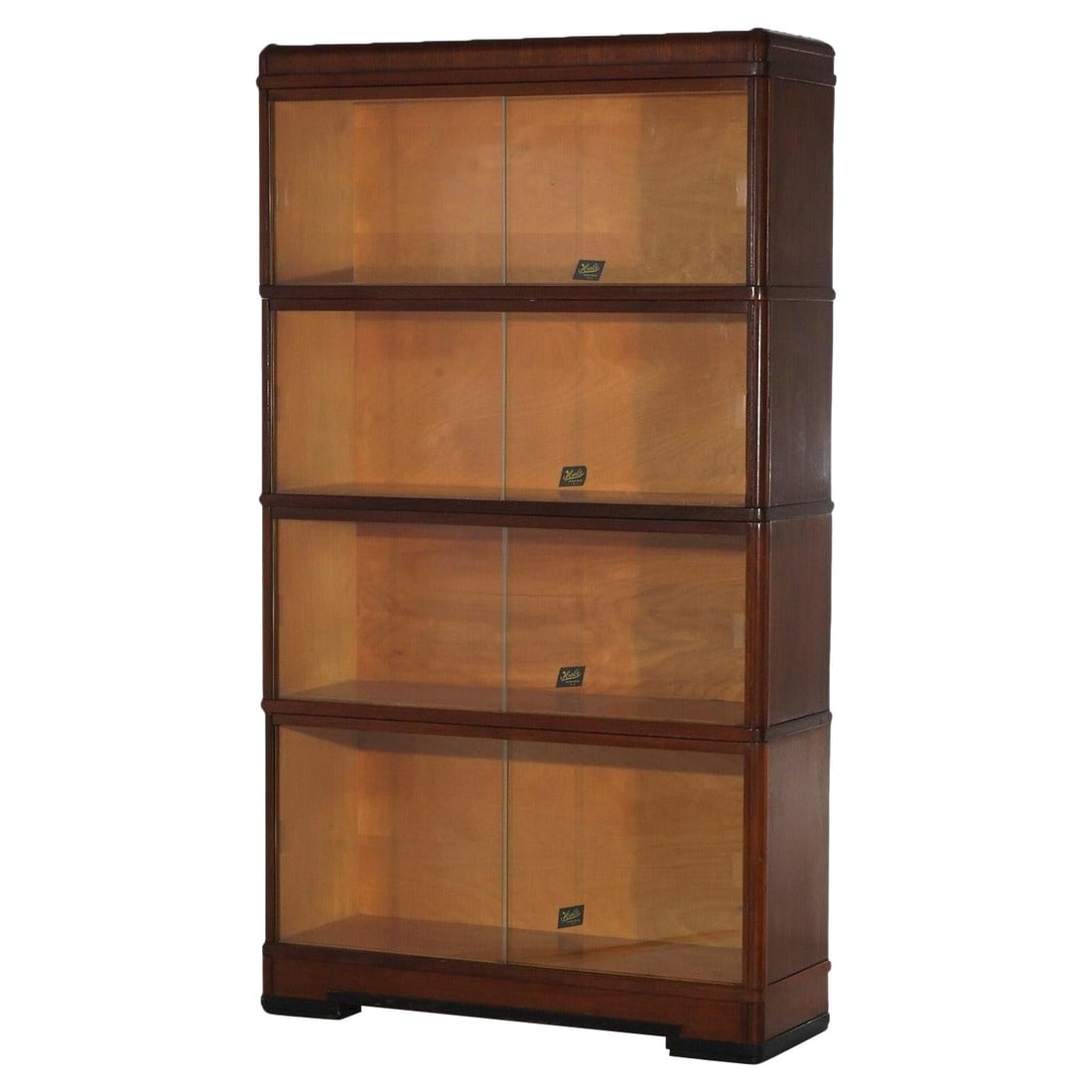 Hale Art Deco Mahogany Four Stack Bookcase C1930 with Glass Doors: Hale Art Deco Mahogany Four Stack Bookcase C1930 with Glass Doors This exquisite Hale Art Deco Barrister Bookcase, crafted circa 1930, showcases a rich mahogany construction with four elegant stacking