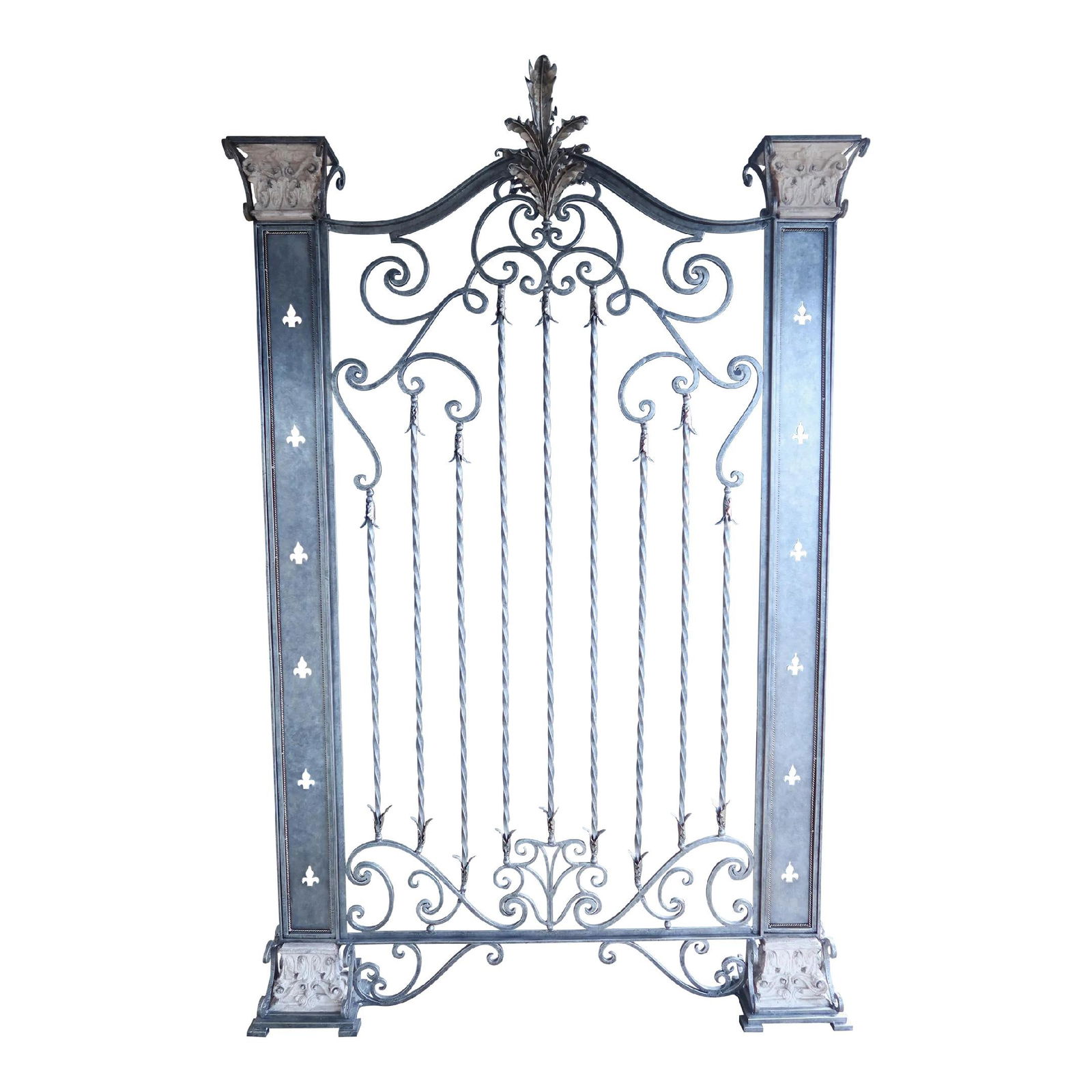 Impressive 63.5in Wrought Iron Silver Wall Gate with Tole Accents (1 of 9)