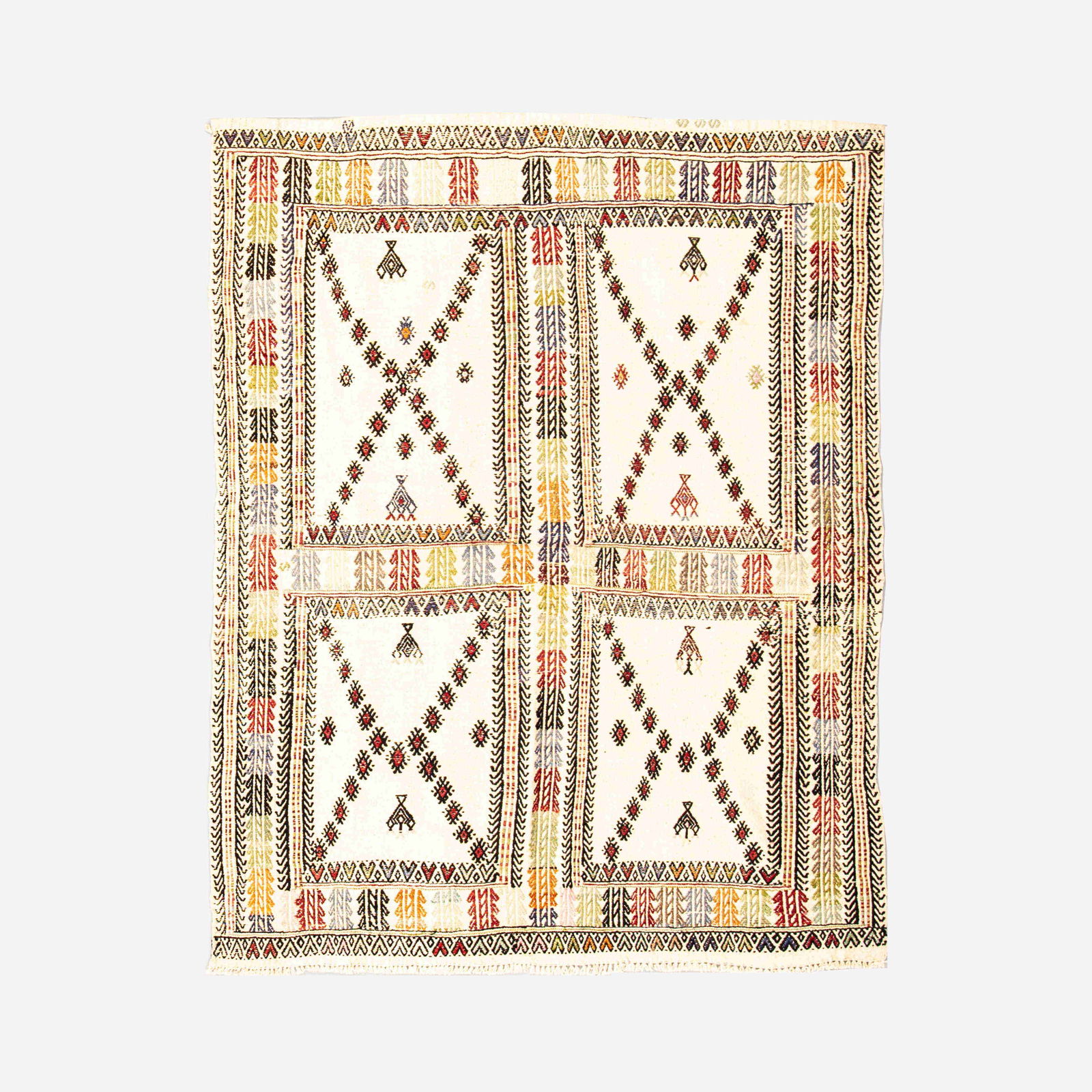 Authentic Handmade Cicim Kilim Wool On Wool Rug 42.5 x 55.1: Authentic Handmade Cicim Kilim Wool On Wool Rug 42.5 x 55.1 This Authentic Handmade Cicim features a stunning design crafted from high-quality wool on wool. Originating from the CICIM region, this kil
