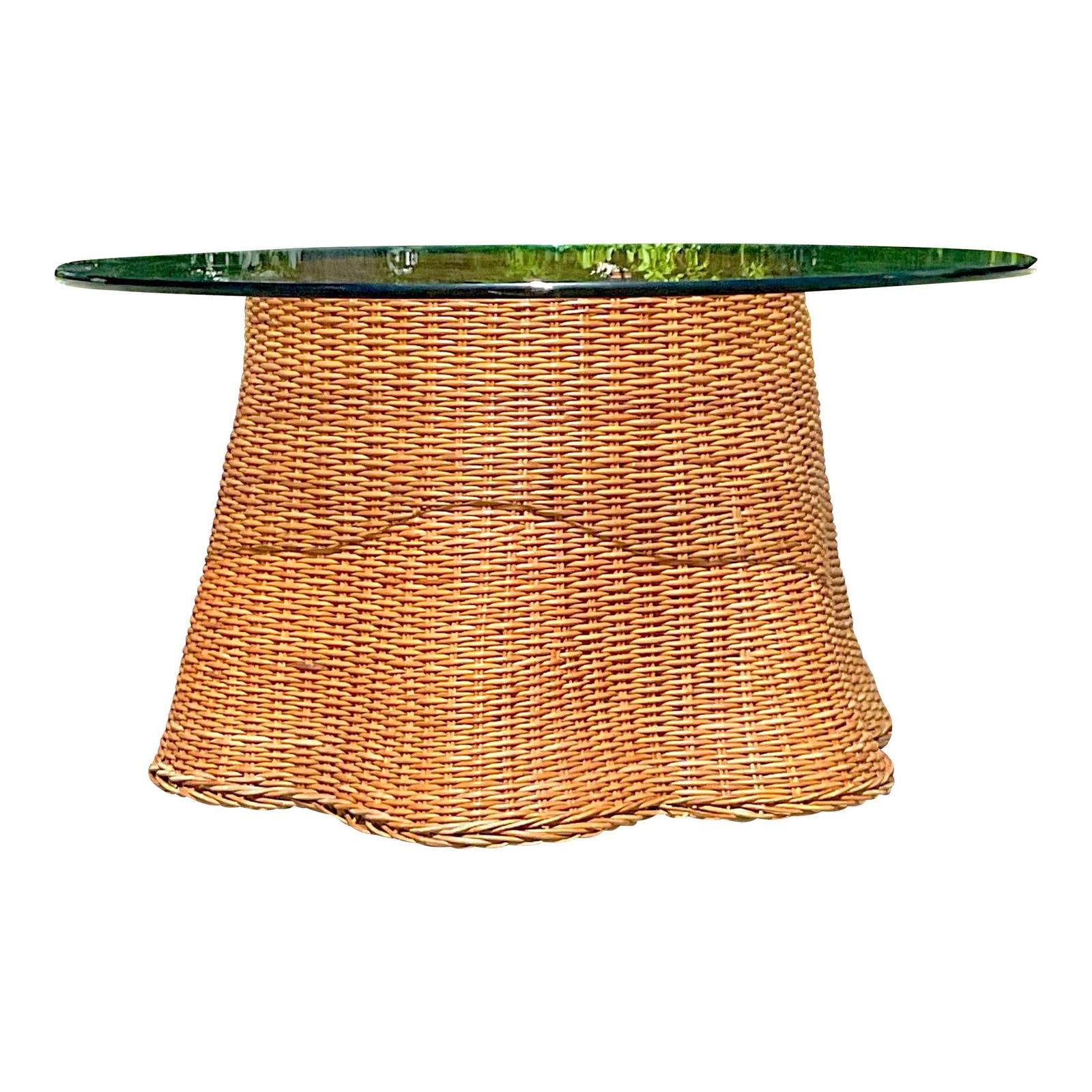 Vintage Coastal Woven Rattan Ghost Hall Table Chocolate: Vintage Coastal Woven Rattan Ghost Hall Table Chocolate This stunning vintage Coastal center hall table features a chic woven rattan design in the sought-after ghost shape. It showcases a charming ruf