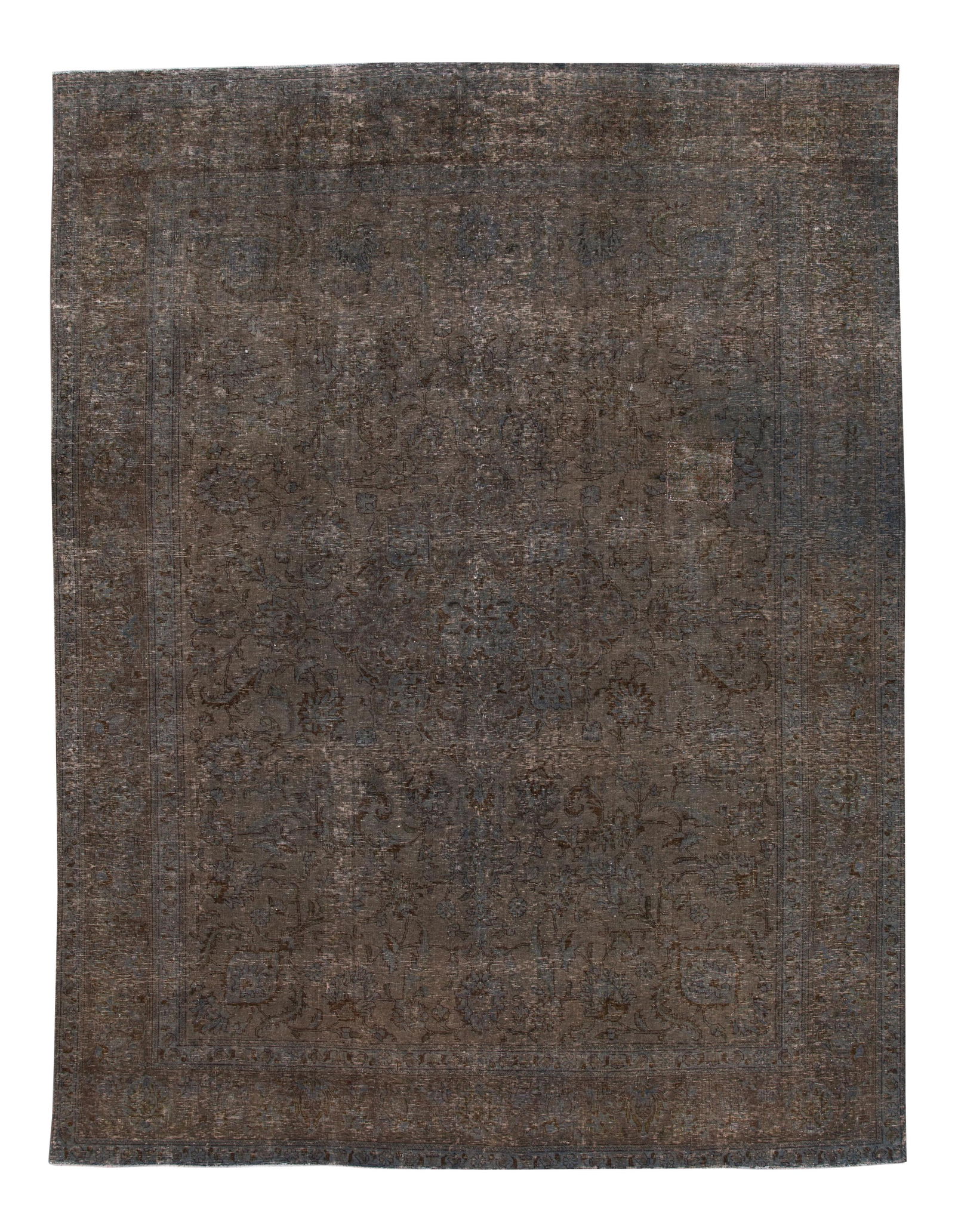Vintage Hand-Knotted Overdyed Wool Rug 9'5 x 12'6 Gray Floral Design: Vintage Hand-Knotted Overdyed Wool Rug 9'5 x 12'6 Gray Floral Design This stunning mid-20th century vintage Overdyed wool rug features a hand-knotted construction with a rich gray field accented by su