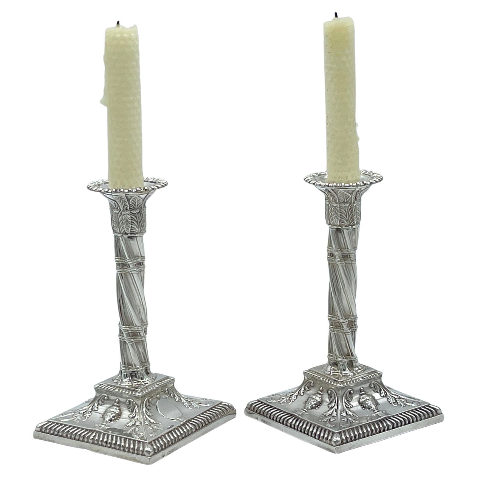Set of 2 English Victorian Sterling Silver Neoclassical Candlesticks by Aldwinckle & Slater (1 of 18)