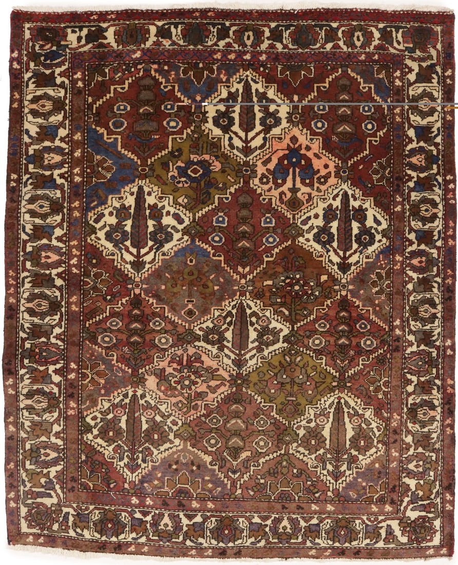 Hand-Knotted Wool Floral Area Rug 5'5 x 6'8 Vintage Western Asia Carpet: Hand-Knotted Wool Floral Area Rug 5'5 x 6'8 Vintage Western Asia Carpet This vintage handmade area rug from Western Asia features a traditional floral pattern in shades of rusty brown, cream, blue, ca