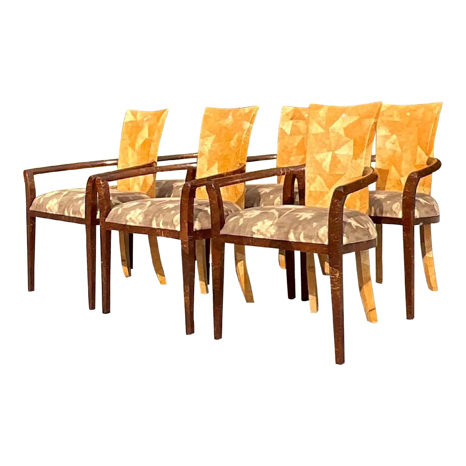 Set of 6 Vintage Boho Tessellated Coconut Shell Dining Chairs: Set of 6 Vintage Boho Tessellated Coconut Shell Dining Chairs Enhance your dining area with this exquisite set of 6 vintage Boho tessellated coconut shell dining chairs. These chairs blend American st
