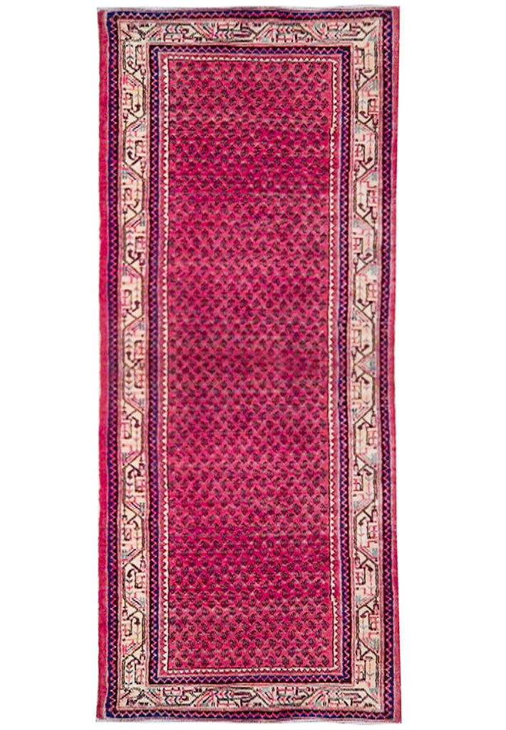 3.5' x 10.5' Red Semi Antique Persian Mir Runner Handmade Wool: 3.5' x 10.5' Red Semi Antique Persian Mir Runner Handmade Wool Free continental US Shipping Discover the timeless elegance of this 3.5 x 10.5 Red Semi Antique Persian Mir Runner, handcrafted by skille