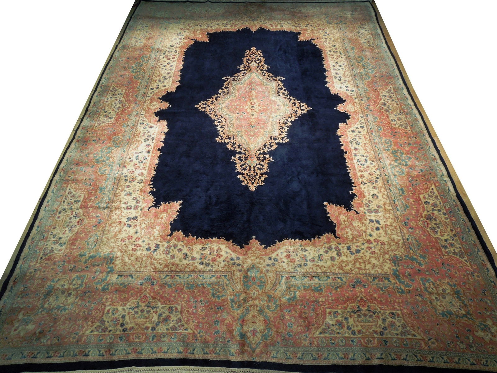 11.5 x 17 Navy Blue Handmade Persian Kerman Rug: 11.5 x 17 Navy Blue Handmade Persian Kerman Rug Free continental US Shipping Discover the exquisite 11' 5" x 17' Navy Blue Persian Kerman Rug, a stunning embodiment of traditional craftsmanship and lu