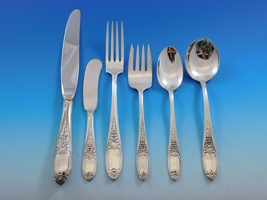 Amston Colonial Rose Sterling Silver Flatware Set for 8 48 Pieces with Storage Chest: Amston Colonial Rose Sterling Silver Flatware Set for 8 48 Pieces with Storage Chest Enhance your dining experience with the Colonial Rose Sterling Silver Flatware Set by Amston. This exquisite set is