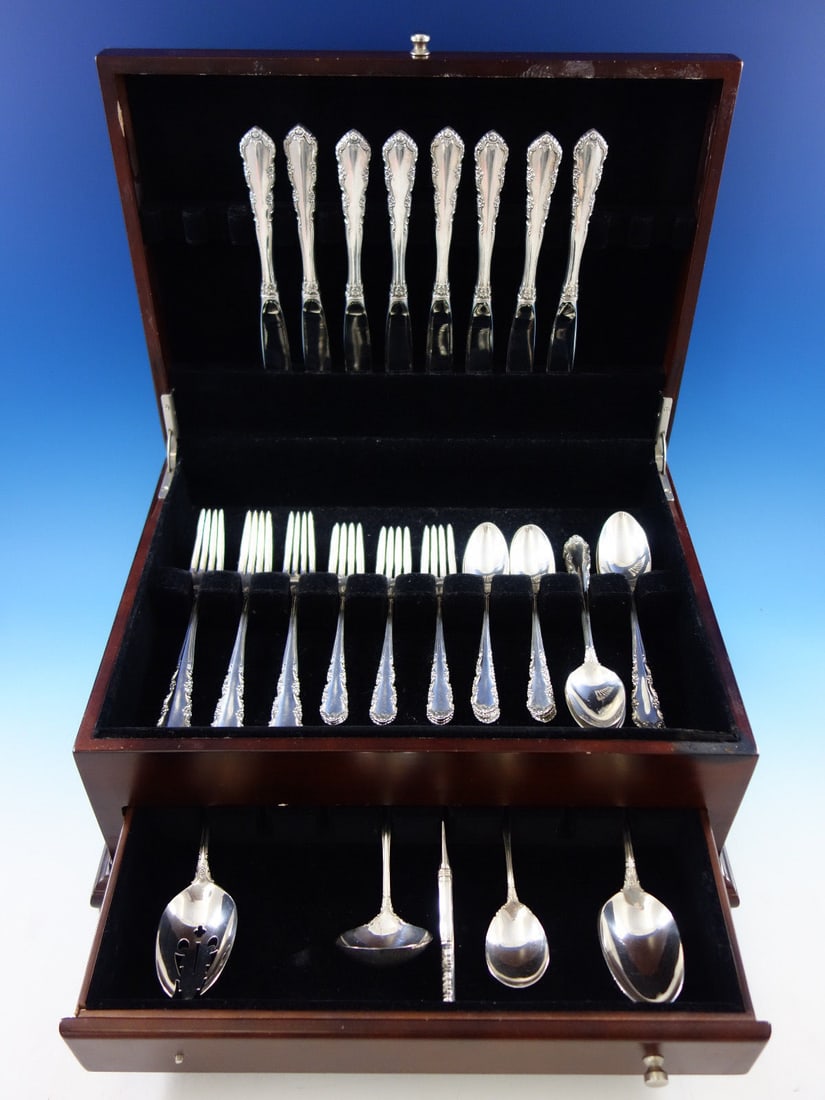Wallace Shenandoah Sterling Silver Flatware Set 46 Pieces Service for 8: Wallace Shenandoah Sterling Silver Flatware Set 46 Pieces Service for 8 Introducing the exquisite Shenandoah flatware set by Wallace, crafted in sterling silver. This elegant 46-piece set is designed