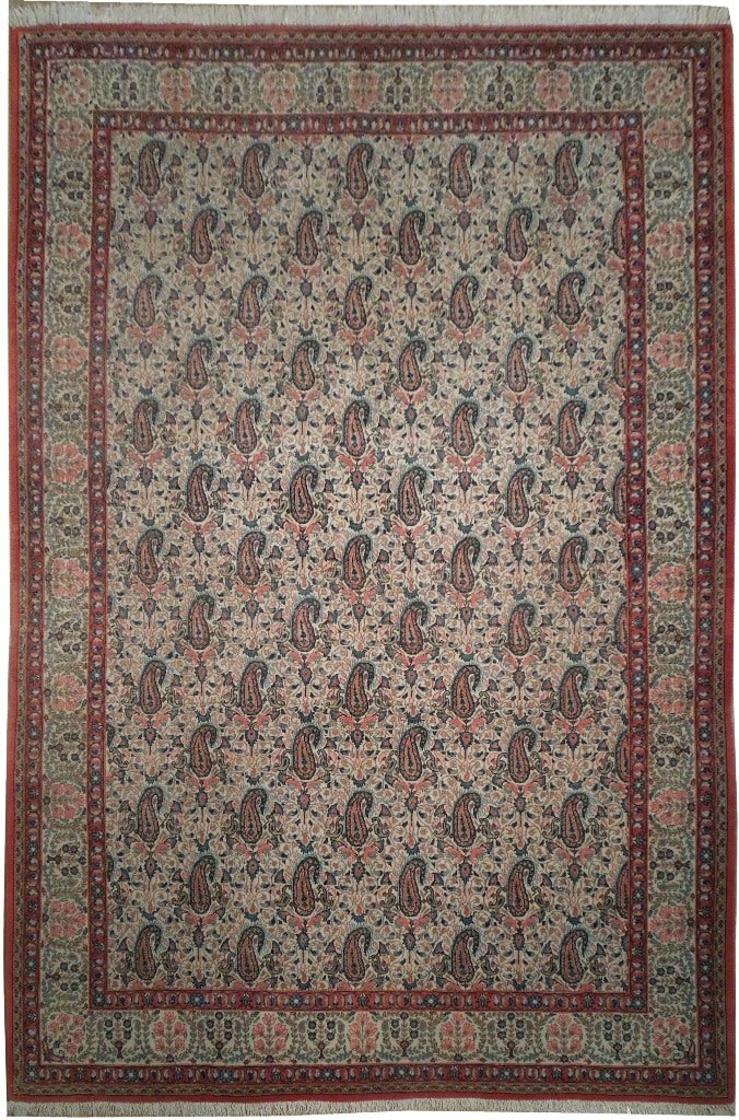 Handcrafted 7.7 x 11.5 Ivory Qum Paisley Area Rug from Iran: Handcrafted 7.7 x 11.5 Ivory Qum Paisley Area Rug from Iran Free continental US Shipping Introducing the exquisite 7.7 x 11.5 Ivory Qum Paisley Rug, handcrafted by skilled Persian artisans in the reno