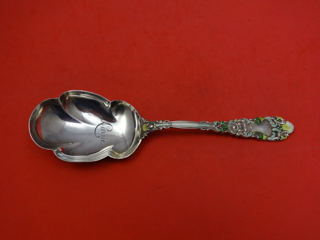 Dominick & Haff Renaissance Sterling Silver Berry Spoon Monogrammed Carrie 9": Dominick & Haff Renaissance Sterling Silver Berry Spoon Monogrammed Carrie 9" This exquisite 9-inch serving spoon is a beautiful example of the Renaissance pattern by Dominick & Haff, crafted from ste