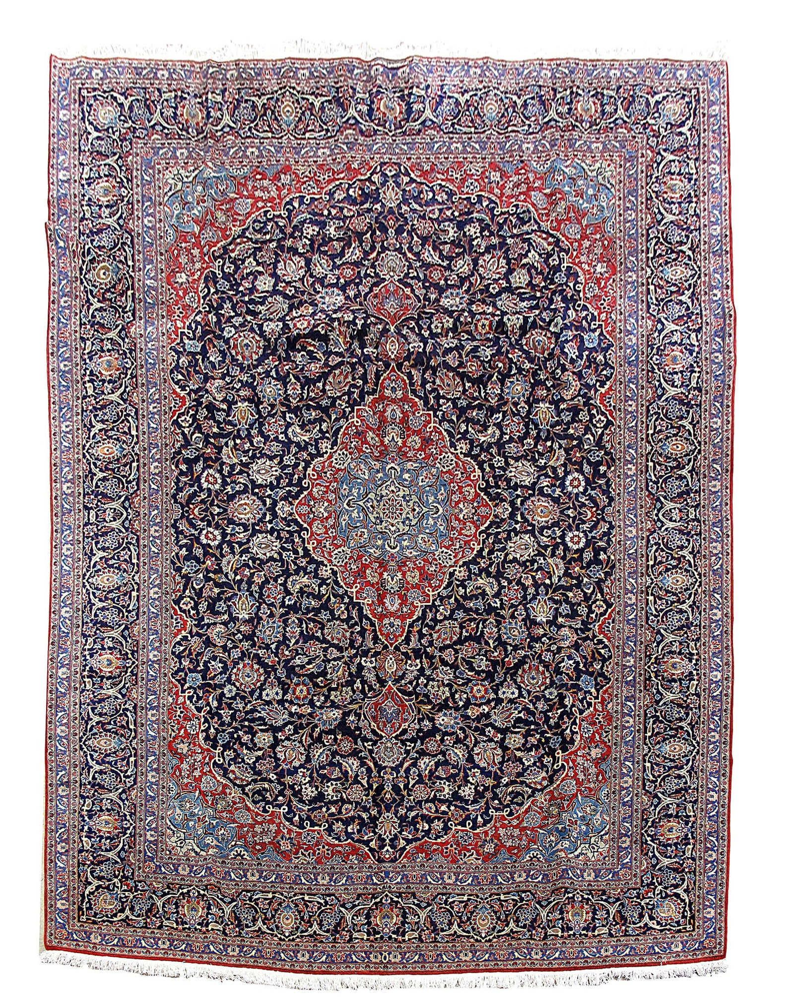 10.1 x 12.9 Signed Handmade Persian Kashan Rug Dark Blue: 10.1 x 12.9 Signed Handmade Persian Kashan Rug Dark Blue Free continental US Shipping Experience the luxurious charm of this exquisite 10' x 13' Persian Kashan rug, handcrafted by talented artisans. T