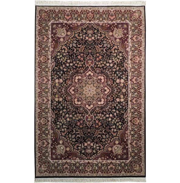 5.10 x 8.10 Lavar Wool Silk Rug Black Burgundy Premium Quality: 5.10 x 8.10 Lavar Wool Silk Rug Black Burgundy Premium Quality Free continental US Shipping Enhance your living space with this exquisite Lavar rug, measuring 5.10 x 8.10 feet. Crafted from a luxuriou